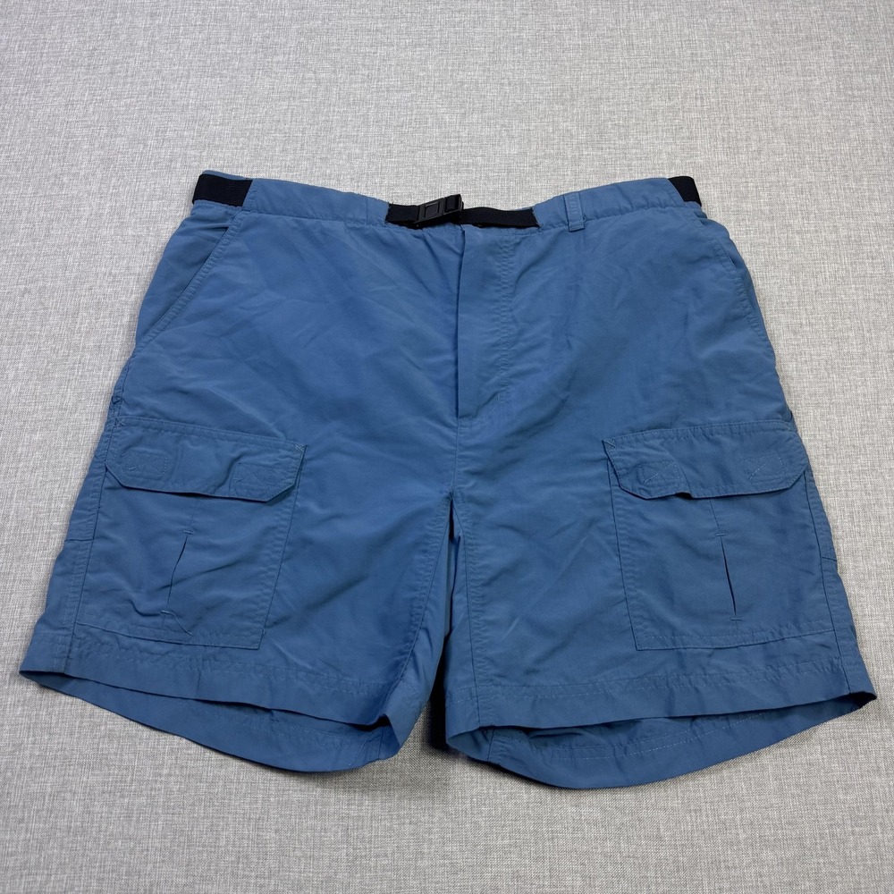 L.L. Bean Cargo Shorts Mens M Blue Nylon Adjustable Waist Belted 8" Inseam
